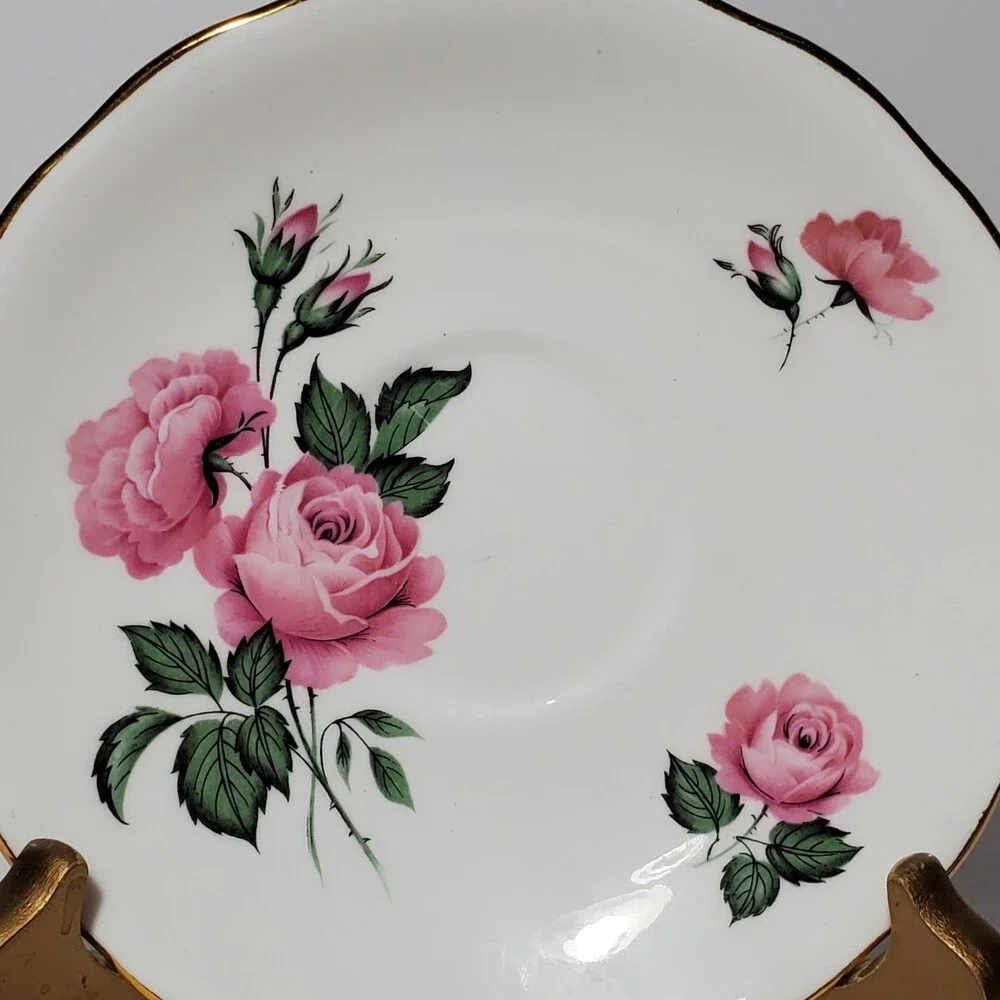 Royal Vale Teacup and Saucer Pink Flowers Vintage